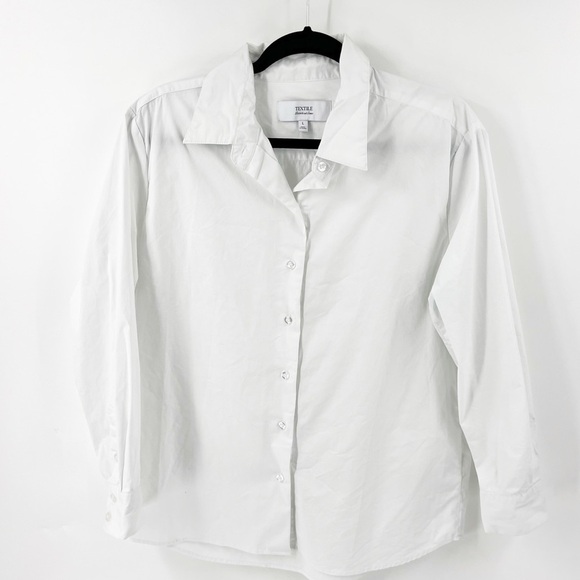 ✅ TEXTILE BY ELIZABETH AND JAMES WHITE BUTTON FRONT TOP SIZE LARGE - Picture 1 of 5